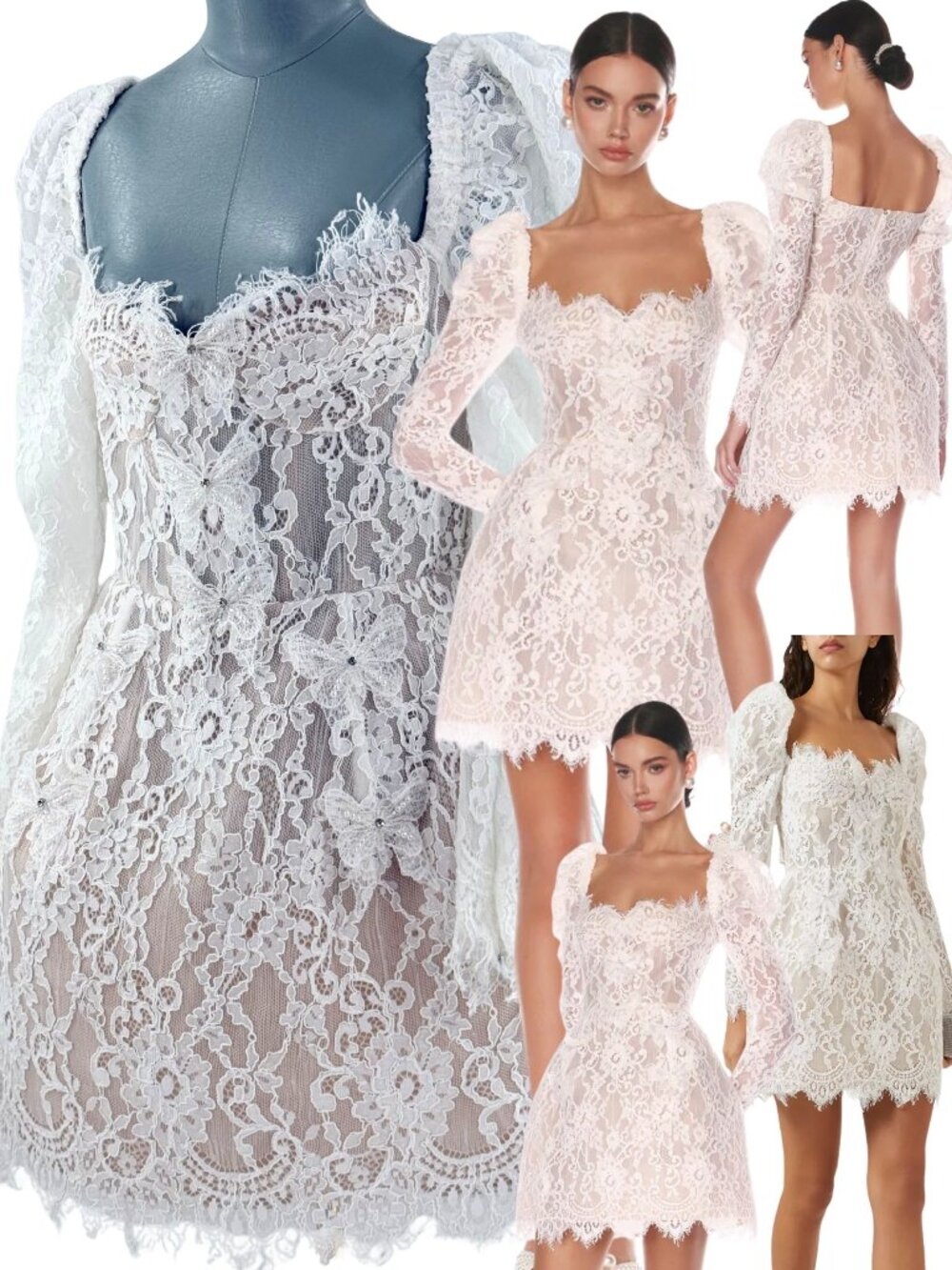 🆕 BRONX & BANCO 🧿 NWOT Colette Lace Long Sleeve Mini Dress, White Sz XL / US10